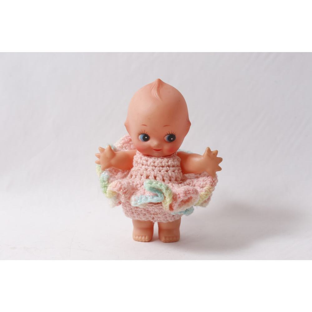 Vintage Kewpie Doll 5.5" Dressed in Pink Crochet Outfit ~ 260514-WH 1365